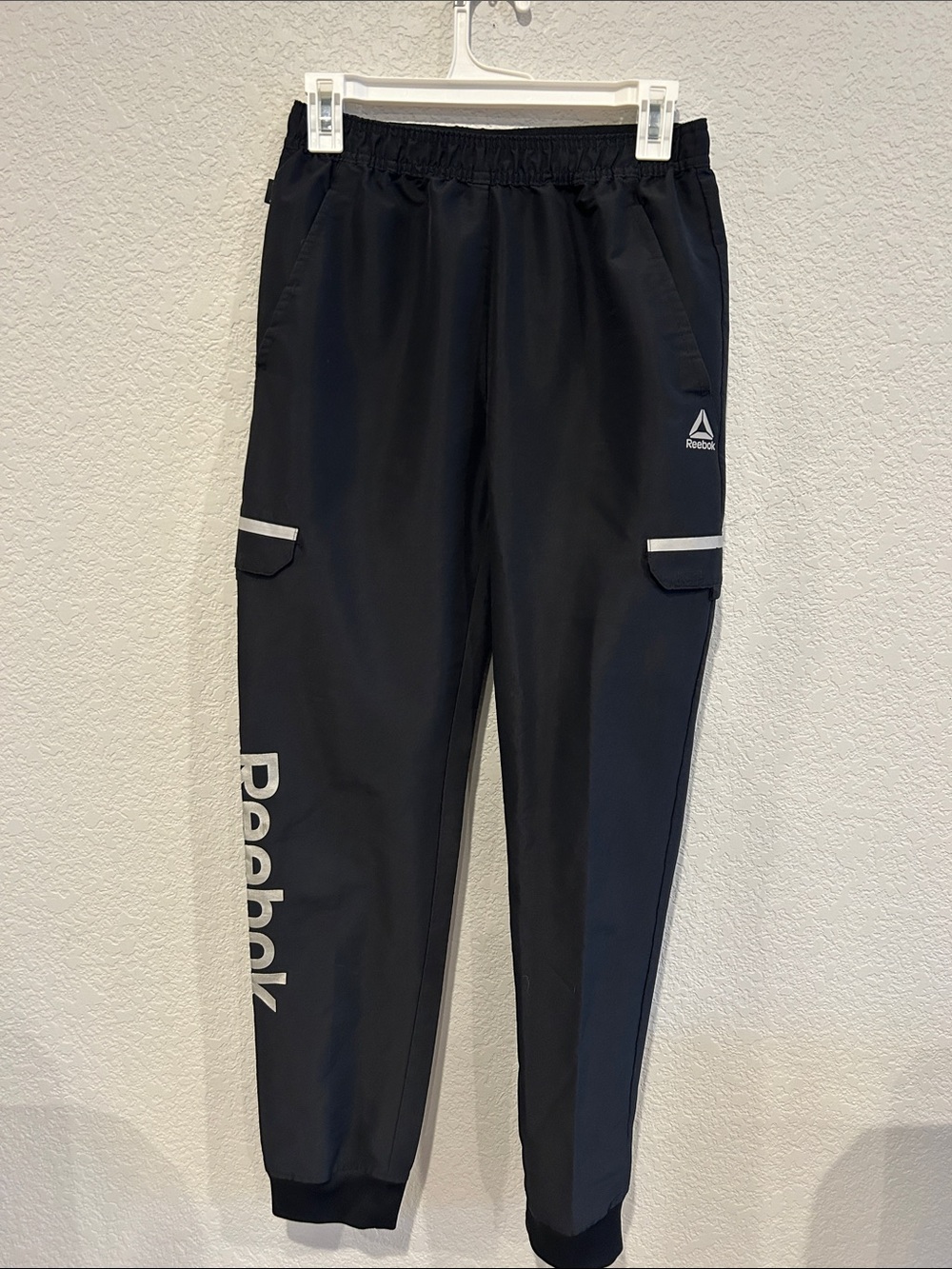 Reebok Black Reflective Logo Cargo Track Pants